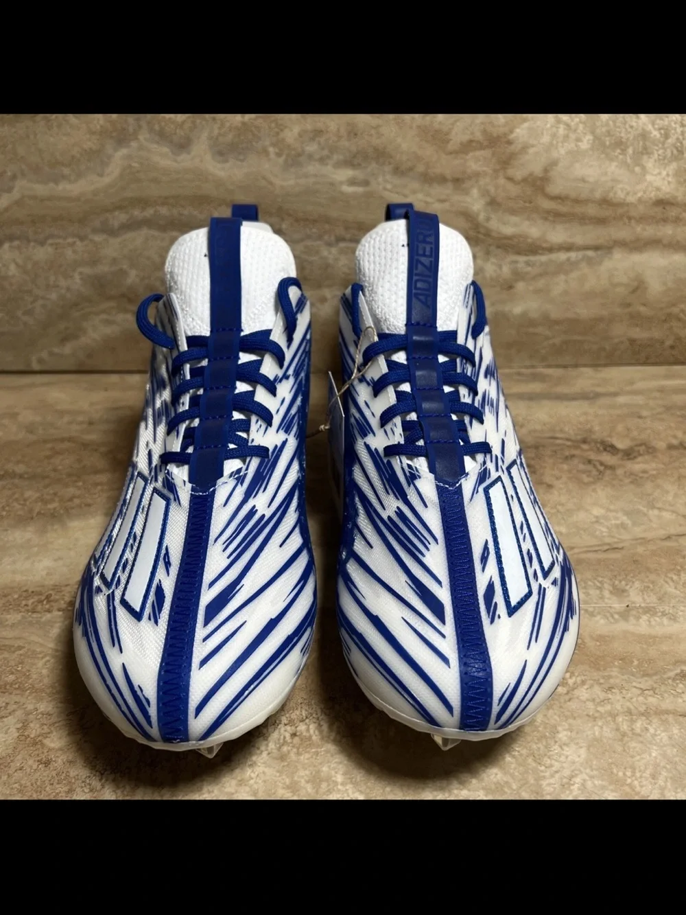 Adidas Adizero Football Cleats White Blue Metallic Silver Men’s